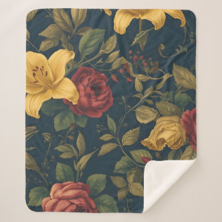 Midnight Victorian Floral – Yellow Lilies & Roses Sherpadecke