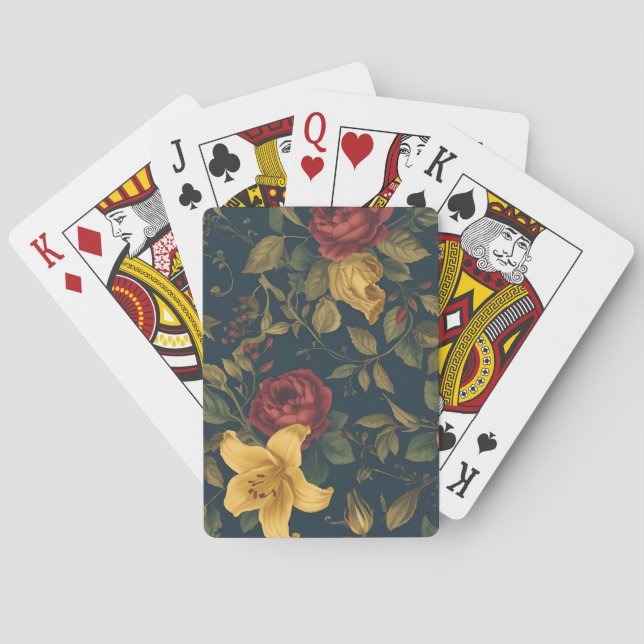 Midnight Victorian Floral – Yellow Lilies & Roses  Spielkarten (Rückseite)