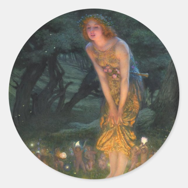 Midsommer Eve c. 1908 von Edward Robert Hughes Runder Aufkleber (Vorderseite)