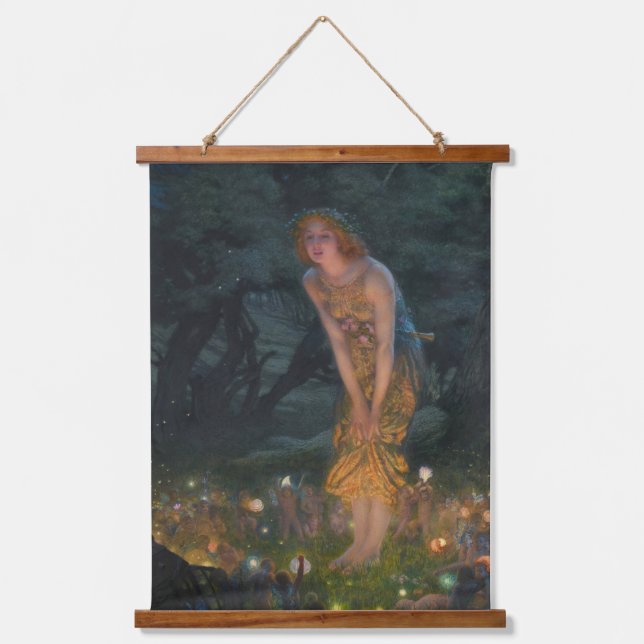 Midsommer Eve Edward Robert Hughes Fairies Fantasy Wandteppich Mit Holzrahmen (Vorderseite)
