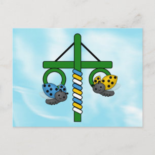 Midsommer Ladybugs Maypole Postkarte