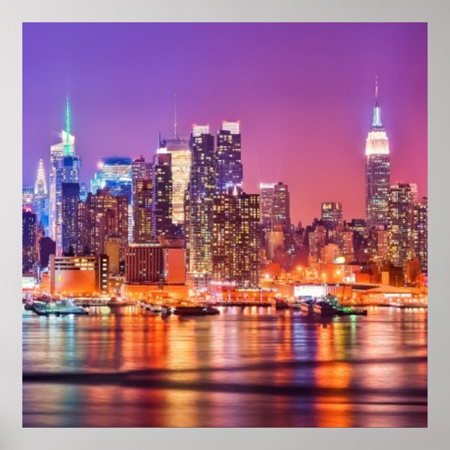 Midtown Manhattan in der Nacht mit Empire Stae Poster (Vorne)