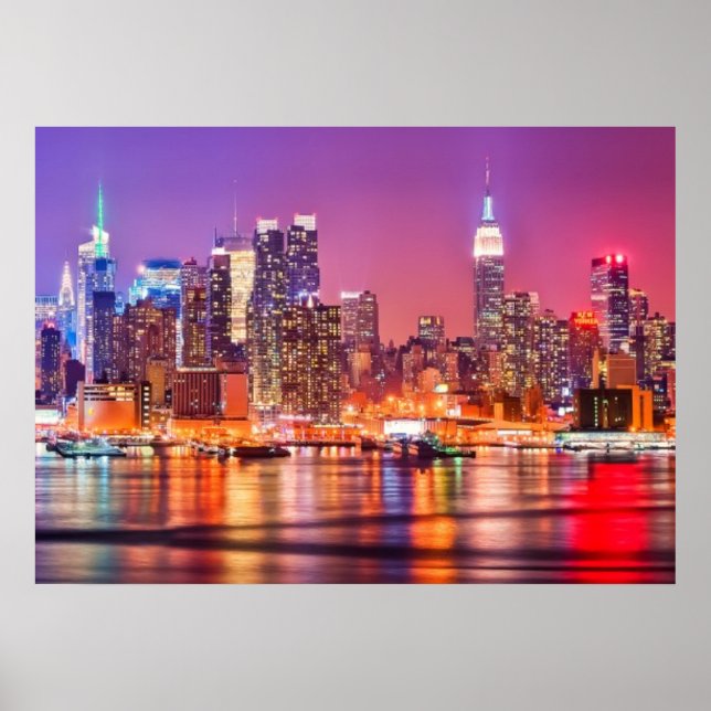 Midtown Manhattan in der Nacht mit Empire Stae Poster (Vorne)