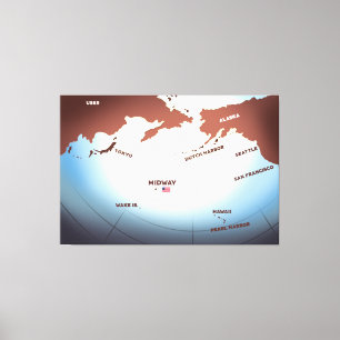 Midway Island Vintage-Karte im Stil des 2. Weltkri Leinwanddruck