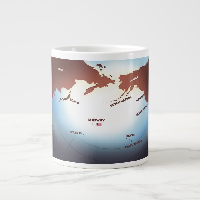 Midway Island Vintager Stil WW2-Karte Jumbo-Tasse (Vorderseite)
