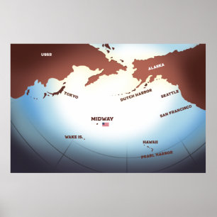 Midway Island Vintager Stil WW2-Karte Poster