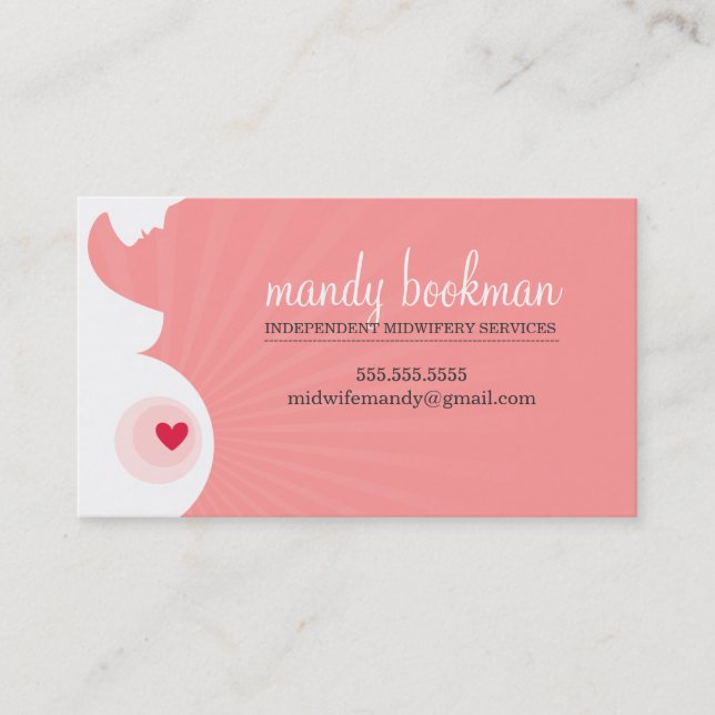 MIDWIFE CARD schwangere Bauchkoralle Silhouette ro Visitenkarte (Vorderseite)