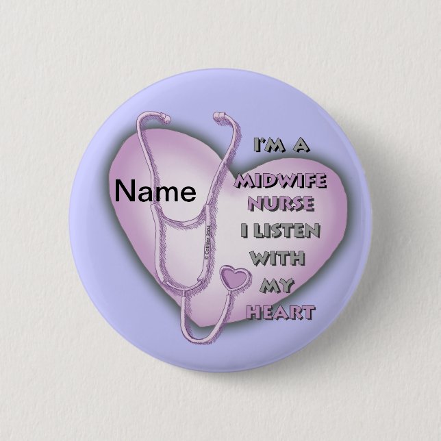 Midwife Nurse Purple Heart custom name Button (Vorderseite)