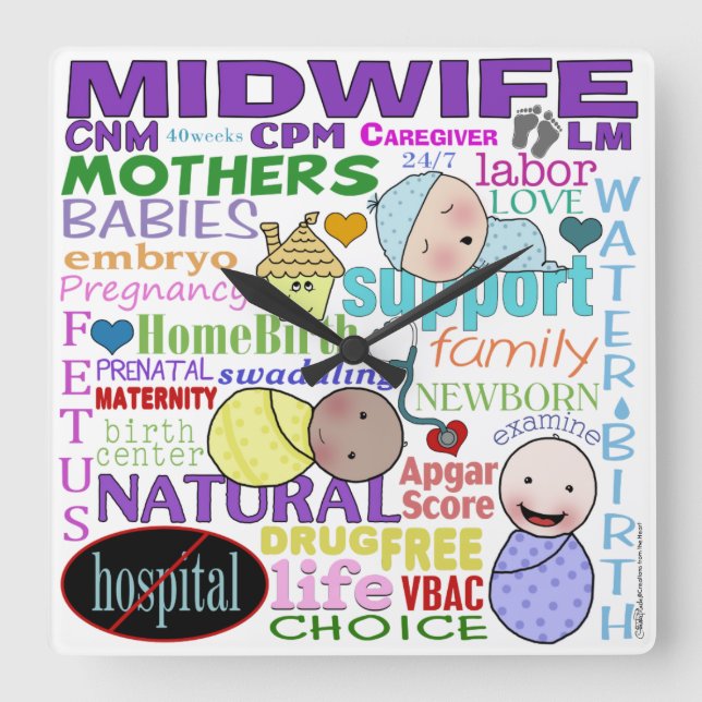 Midwifery Terminology-Subway Art Quadratische Wanduhr (Vorderseite)
