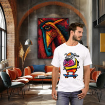 Miesepetriger Bulldogge auf Skateboard Cartoon T-S