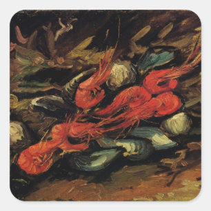 Miesmuscheln und Garnelen von Vincent van Gogh Quadratischer Aufkleber