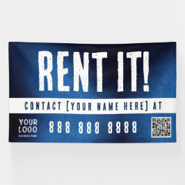 Miete es Banner mit QR-Code Blau Grunge Farbverlau