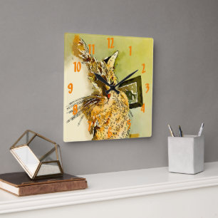 Miezekatze-Bart-Herz-Nasen-Aquarell Quadratische Wanduhr