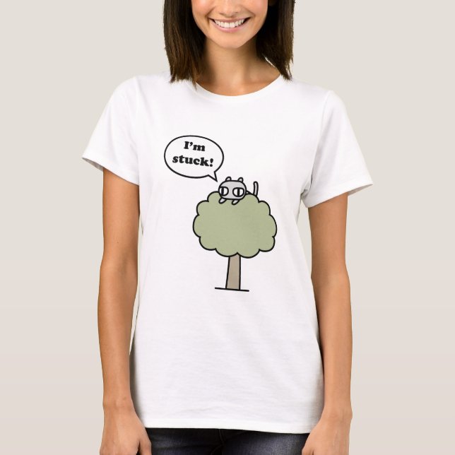 Miezekatze fest im Baum T-Shirt (Vorderseite)