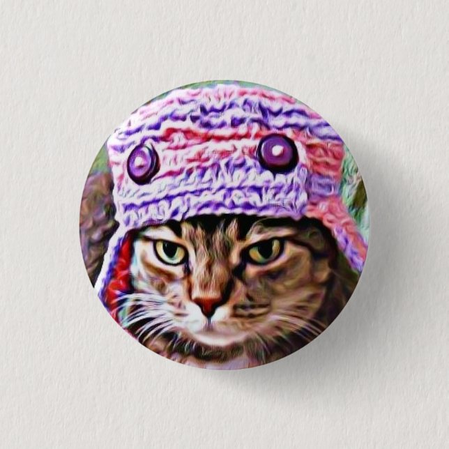 Miezekatze in einem Hut - Miniknopf Button (Vorderseite)