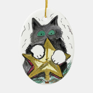 Miezekatze ist an der Spitze des Weihnachtsbaums Keramikornament