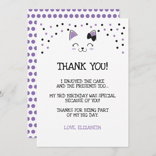 Miezekatze-Katze danken Ihnen zu kardieren Einladung (Vorne/Hinten)