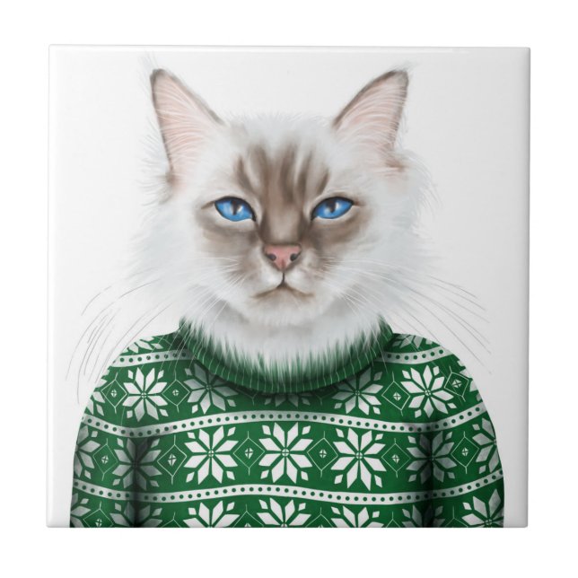 Miezekatze-Katzen-Strickjacke Fliese (Vorderseite)