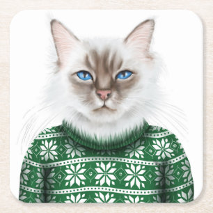 Miezekatze-Katzen-Strickjacke Rechteckiger Pappuntersetzer