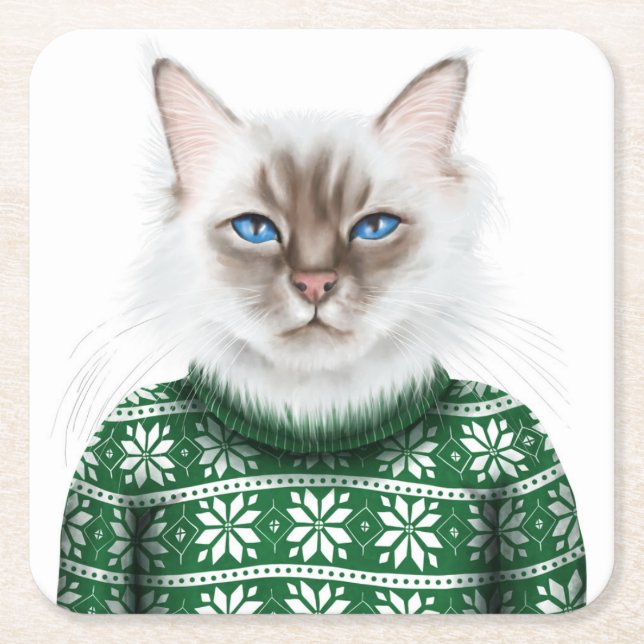 Miezekatze-Katzen-Strickjacke Rechteckiger Pappuntersetzer (Vorderseite)