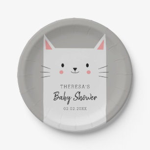 Miezekatze-Katzen-Thema-Babyparty-Weiß-Kätzchen Pappteller