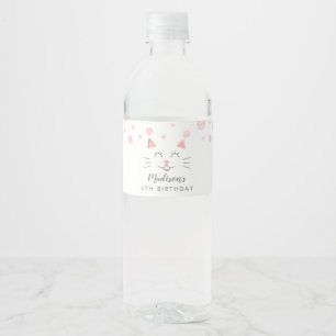 Miezekatze-Katzen-Thema-Geburtstags-Rosa Wasserflaschenetikett
