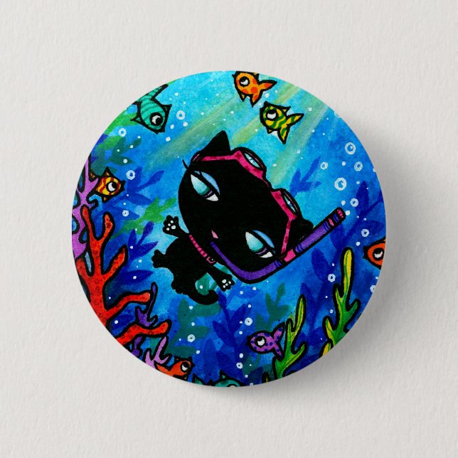 Miezekatze-Spulen-Schwimmen mit dem Button (Vorderseite)