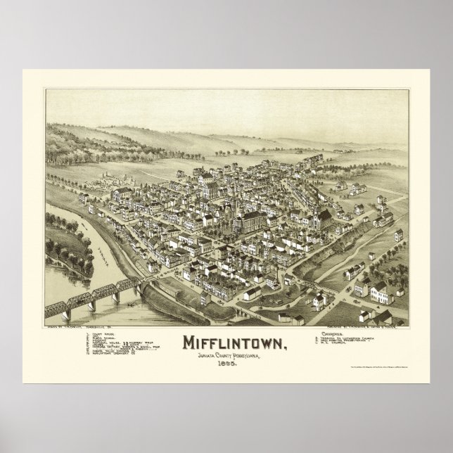 Mifflintown, PA Panorama Karte - 1895 Poster (Vorne)