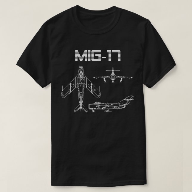 Mig-17 Flugzeug Warbird Blueprint Schematics D T-Shirt (Design vorne)
