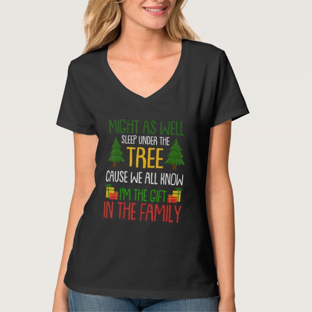 Might As Well Sleep Under The Tree Christmas Pajam T-Shirt (Vorderseite)