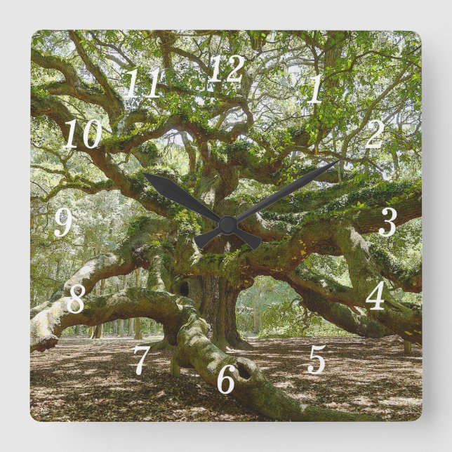 Mighty Angel Oak Wall Clock Quadratische Wanduhr (Vorderseite)