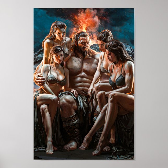 Mighty Barbarian Surrounded by Sexy Women Poster (Vorne)
