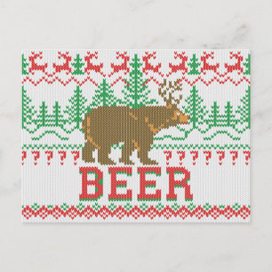 Mighty Bear Deer Beer Christmas Jumper Strick Styl Feiertagspostkarte