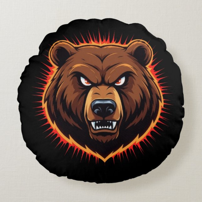 Mighty Bear – Raw Strength of Nature Rundes Kissen (Vorderseite)