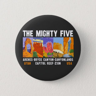 Mighty Five National Parks List Vintag Button