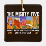 Mighty Five National Parks List Vintag Keramikornament<br><div class="desc">Die Parks Zion,  Bryce Canyon,  Hauptstadt Reef,  Canyonlands und Arches werden in Utah als "Die Mighty 5" bezeichnet.</div>