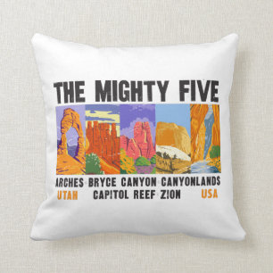 Mighty Five National Parks List Vintag Kissen