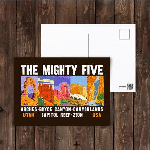 Mighty Five National Parks List Vintag Postkarte