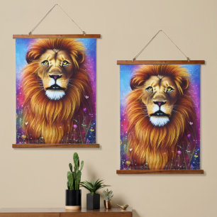 Mighty Lion Wandteppich Mit Holzrahmen