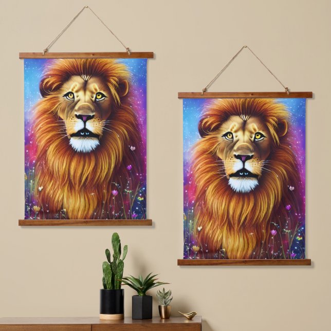 Mighty Lion Wandteppich Mit Holzrahmen (Asymmetrisch)