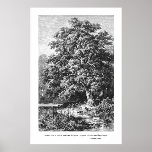 Mighty Oak Tree Inspirational Black & White Poster (Vorne)