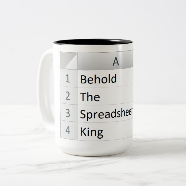 Mighty Spreadsheet King, Excel Silver Zweifarbige Tasse (Vorderseite Links)