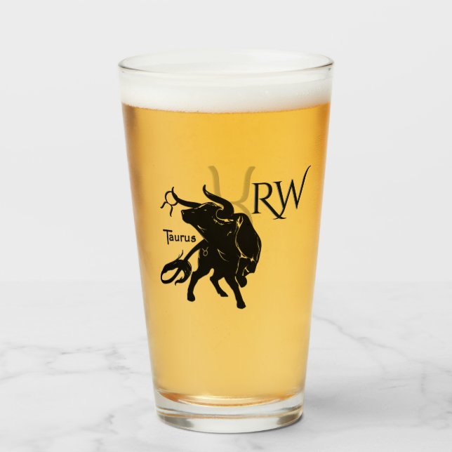 Mighty Taurus Bull Zodiac Monogram Glas (Vorne (Gefüllt))