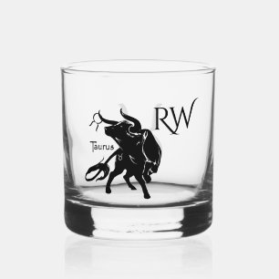 Mighty Taurus Bull Zodiac Monogram Whiskyglas