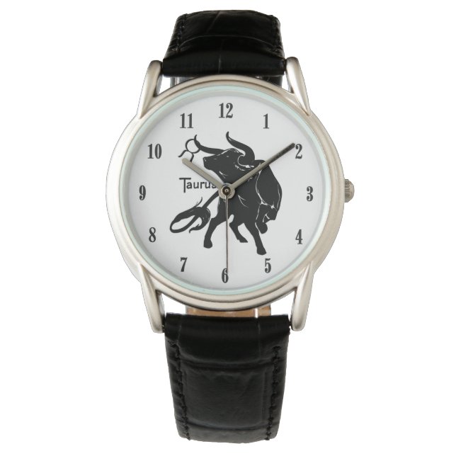 Mighty Taurus die Bull Zodiac Black Numbers Armbanduhr (Vorderseite)