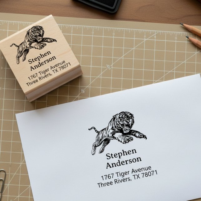 Mighty Tiger Return Address Stamp Gummistempel (Tiger return address stamp.)