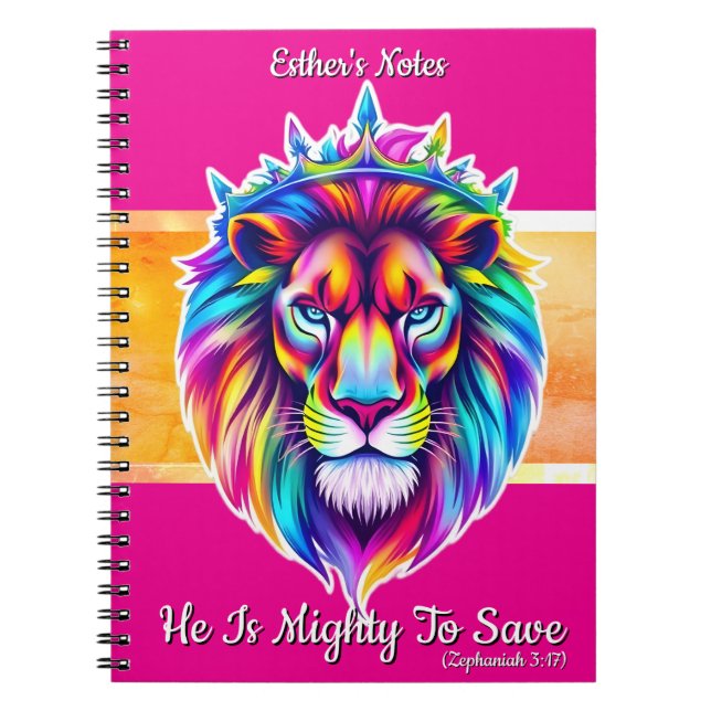 Mighty to Rett - Custom Journal - Verse Lion Pink Notizblock (Vorderseite)
