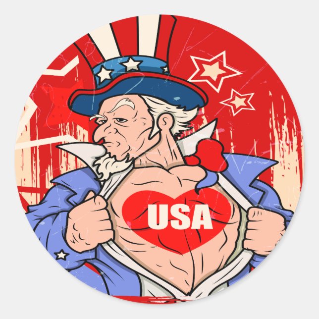 Mighty Uncle Sam Liebe USA Tattoo Runder Aufkleber (Vorderseite)