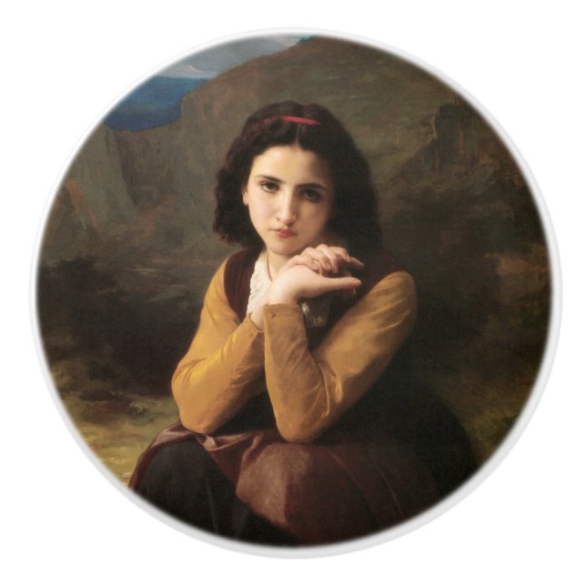 Mignon Innocence Adoleszenz Girl, Bouguereau Keramikknauf (Vorderseite)