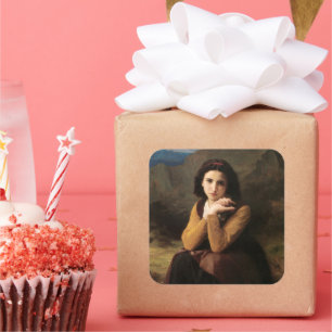 Mignon Unschuld eines jungen Mädchens, Bouguereau Quadratischer Aufkleber